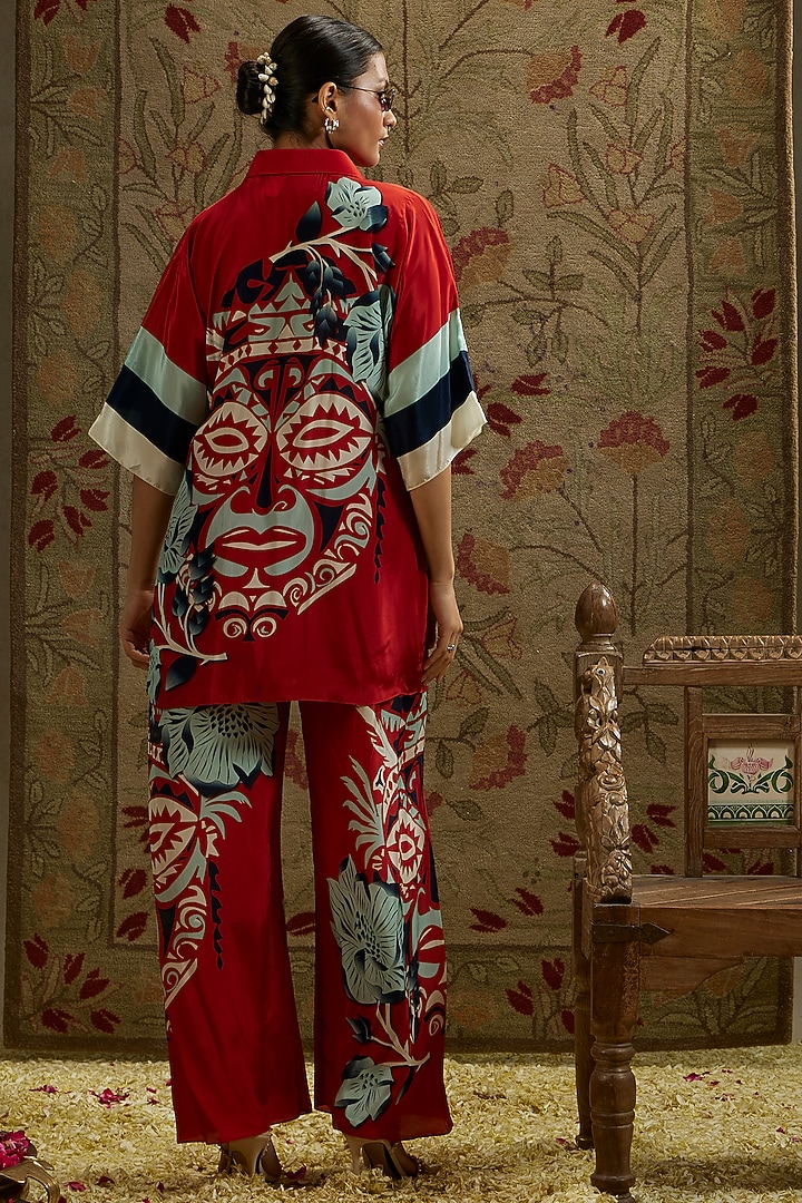 Red Crepe Printed Co-Ord Set by SVA BY SONAM & PARAS MODI at Pernia's Pop Up Shop