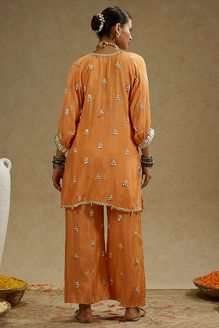 Orange Silk Embellished Tunic Set by SVA BY SONAM & PARAS MODI at Pernia's Pop Up Shop