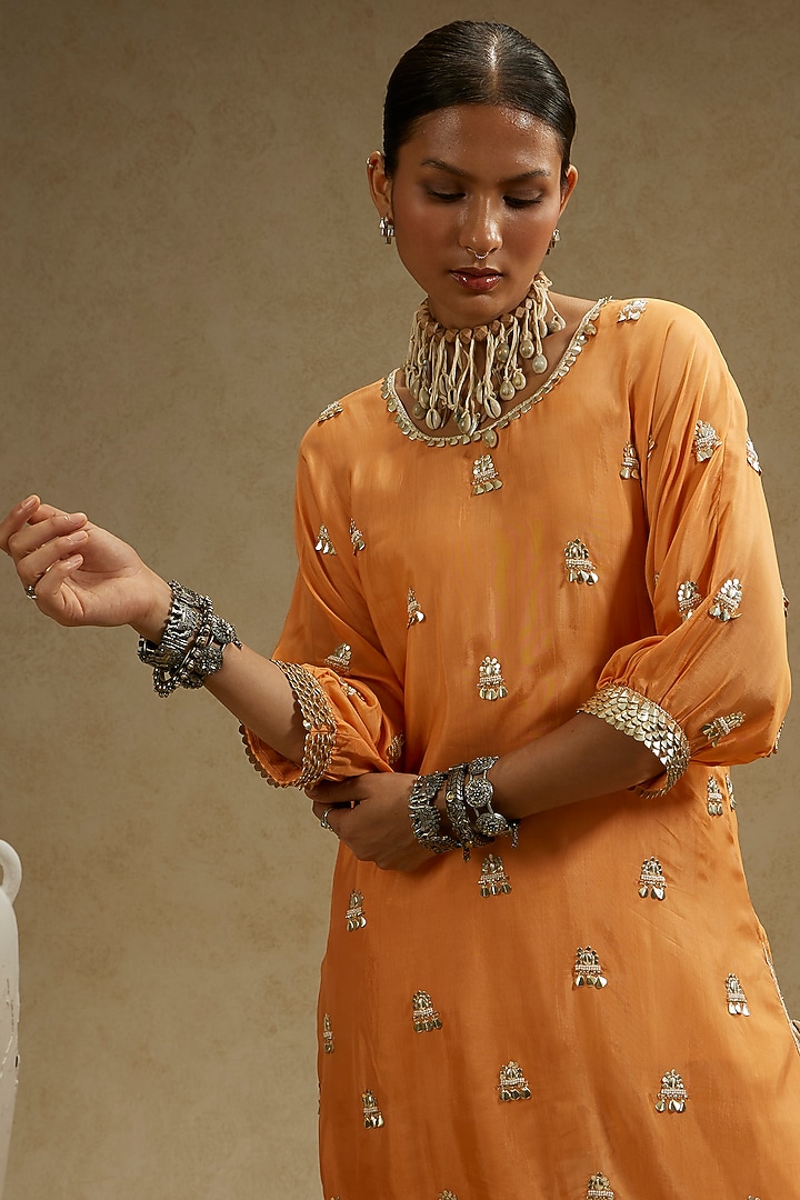 Orange Silk Embellished Tunic Set by SVA BY SONAM & PARAS MODI at Pernia's Pop Up Shop