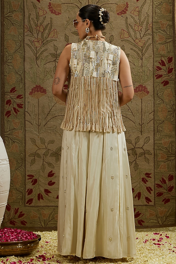 Magnolia Cream Silk Threadwork Jacket Set by SVA BY SONAM & PARAS MODI at Pernia's Pop Up Shop