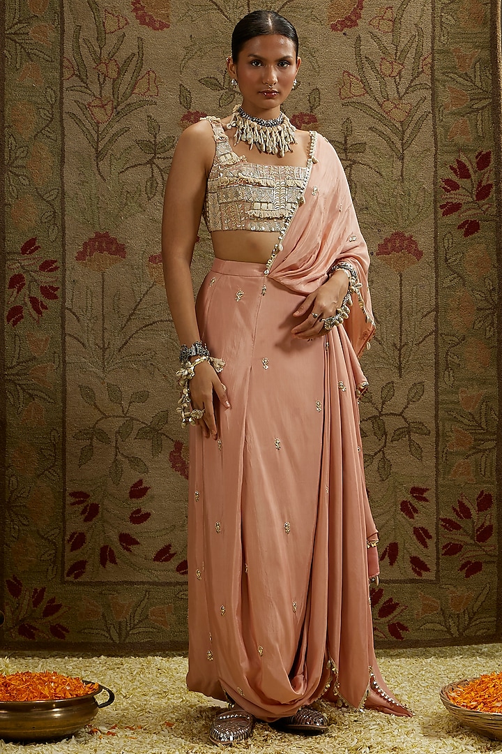 Pink Crepe Embellished Draped Saree Set by SVA BY SONAM & PARAS MODI at Pernia's Pop Up Shop