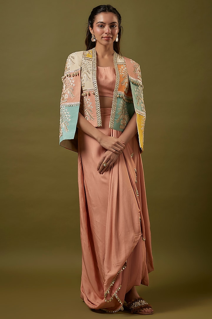 Pink Silk Draped Skirt Set by SVA BY SONAM & PARAS MODI at Pernia's Pop Up Shop
