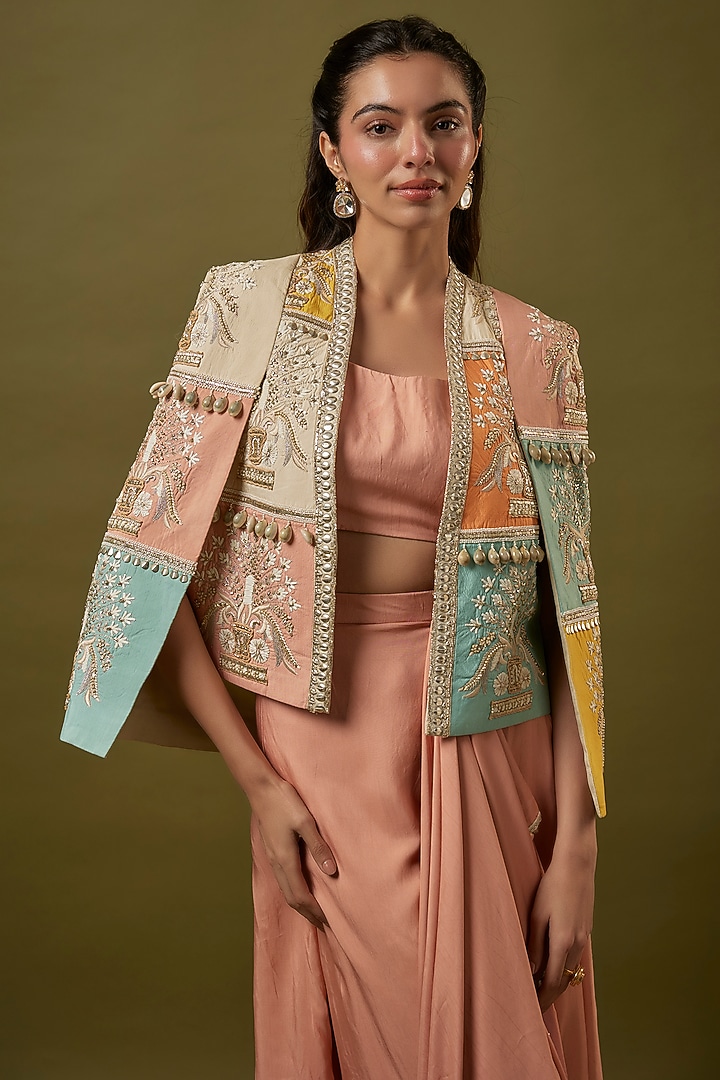 Pink Silk Draped Skirt Set by SVA BY SONAM & PARAS MODI at Pernia's Pop Up Shop