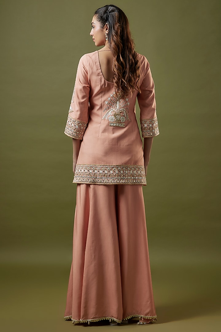 Old Rose Silk Bridal Sharara Set by SVA BY SONAM & PARAS MODI at Pernia's Pop Up Shop