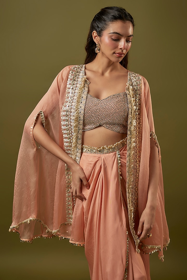 Pink Organza Cape Set by SVA BY SONAM & PARAS MODI at Pernia's Pop Up Shop