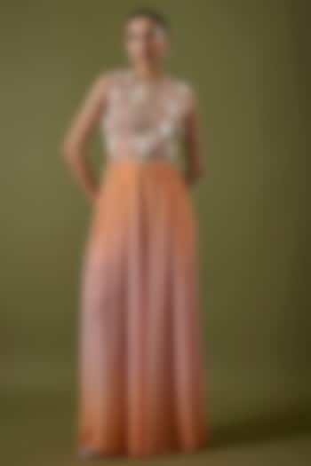 Orange & Pink Crepe Abstract Embroidered Jumpsuit by Sva By Sonam & Paras Modi at Pernia's Pop Up Shop