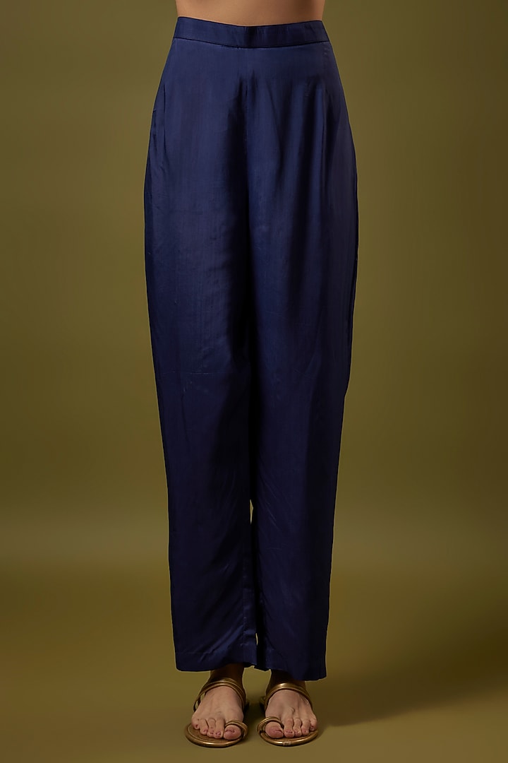 Blue Silk Embroidered Jacket Kurta Set by SVA BY SONAM & PARAS MODI at Pernia's Pop Up Shop