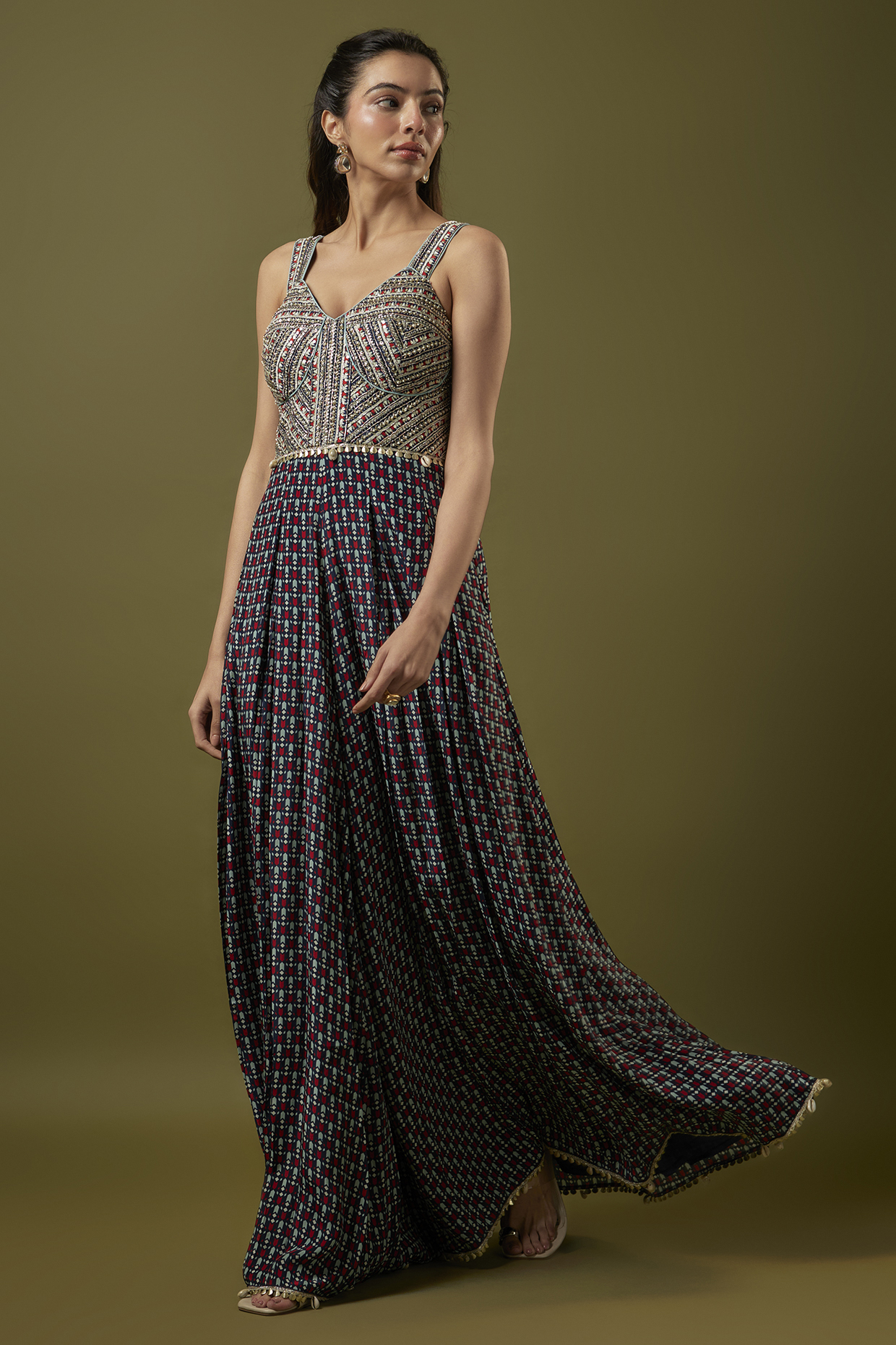 Blue Silk Sequins Embellished Jumpsuit by SVA BY SONAM & PARAS MODI at Pernia's Pop Up Shop