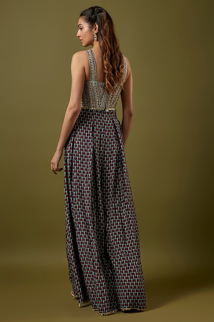 Blue Silk Sequins Embellished Jumpsuit by SVA BY SONAM & PARAS MODI at Pernia's Pop Up Shop