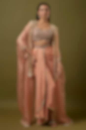 Pink Organza Embellished Cape Set by SVA BY SONAM & PARAS MODI at Pernia's Pop Up Shop