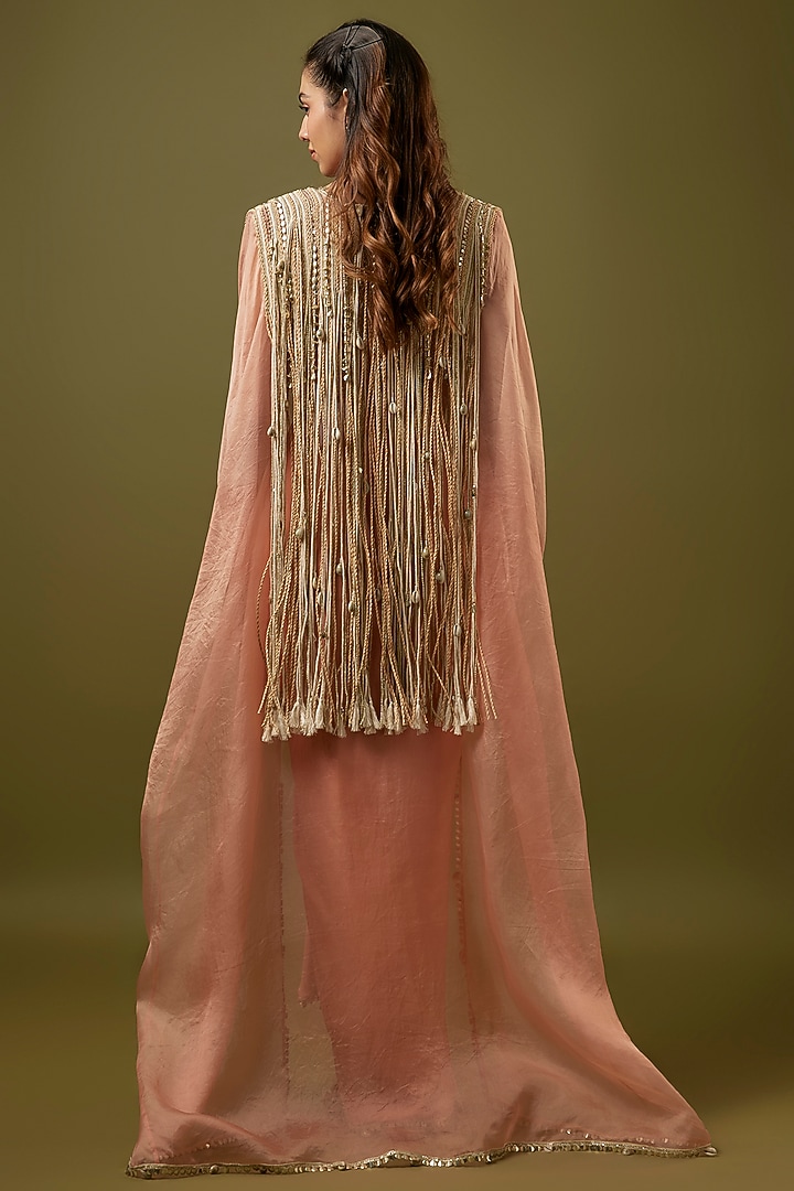 Pink Organza Embellished Cape Set by SVA BY SONAM & PARAS MODI at Pernia's Pop Up Shop