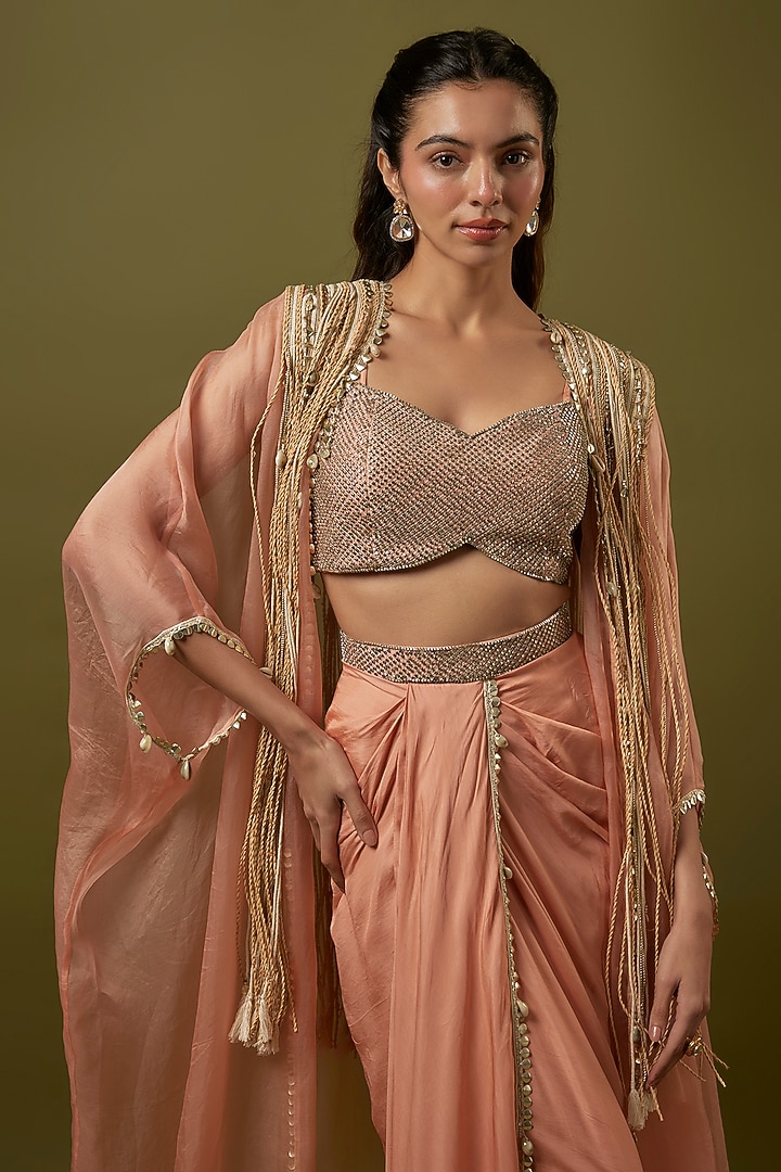 Pink Organza Embellished Cape Set by SVA BY SONAM & PARAS MODI at Pernia's Pop Up Shop