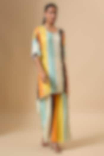 Multi-Colored Crepe Striped Printed & Embellished Kurta Set by SVA BY SONAM & PARAS MODI at Pernia's Pop Up Shop