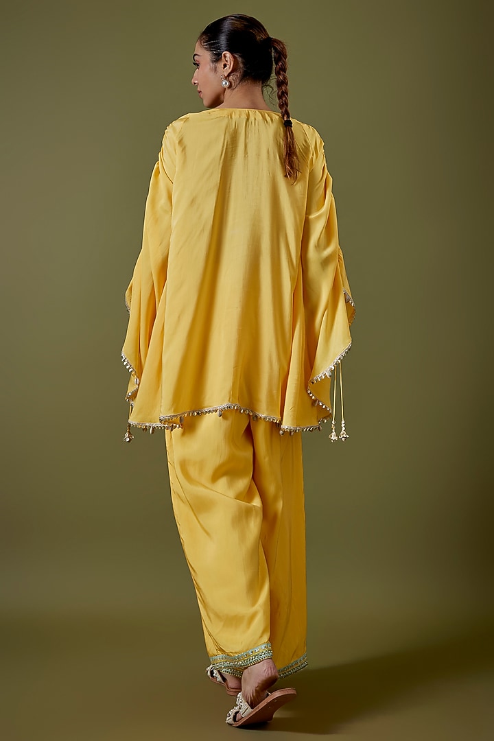 Dandelion Yellow Habutai Silk Embroidered Tunic Set by Sva By Sonam & Paras Modi at Pernia's Pop Up Shop