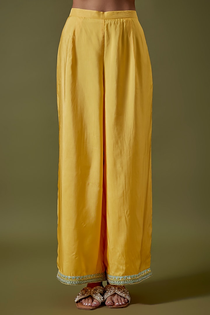 Dandelion Yellow Habutai Silk Embroidered Tunic Set by Sva By Sonam & Paras Modi at Pernia's Pop Up Shop