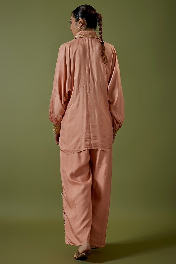 Pink Habutai Silk Embroidered Co-Ord Set by Sva By Sonam & Paras Modi at Pernia's Pop Up Shop