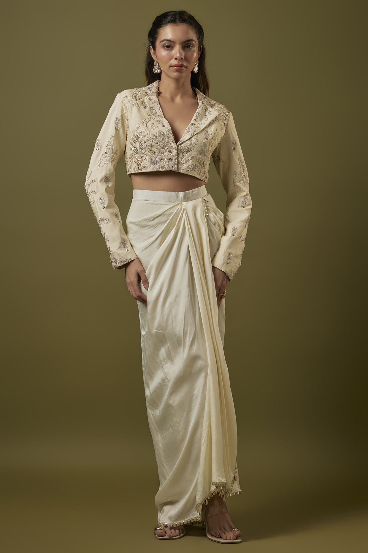 Ivory Silk Draped Skirt Set by SVA BY SONAM & PARAS MODI at Pernia's Pop Up Shop