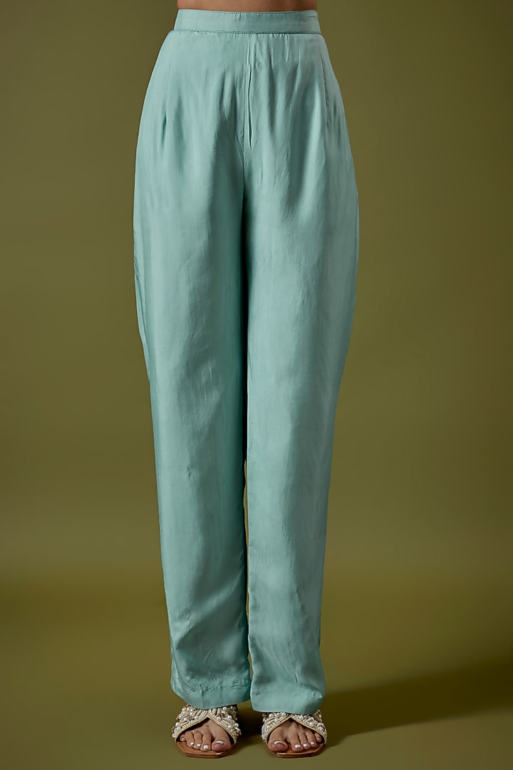 Teal Blue Habutai Silk Embellished Kurta Set by Sva By Sonam & Paras Modi at Pernia's Pop Up Shop