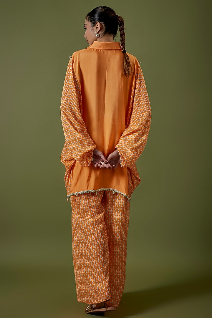 Orange Habutai Silk & Crepe Printed Co-Ord Set by Sva By Sonam & Paras Modi at Pernia's Pop Up Shop