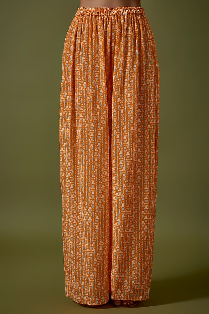 Orange Habutai Silk & Crepe Printed Co-Ord Set by Sva By Sonam & Paras Modi at Pernia's Pop Up Shop