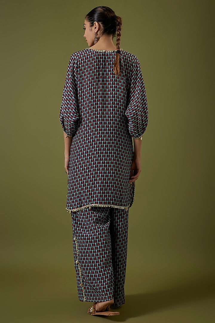 Blue Crepe Printed Co-Ord Set by Sva By Sonam & Paras Modi at Pernia's Pop Up Shop