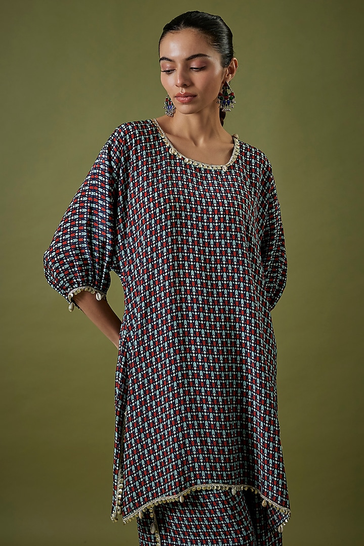 Blue Crepe Printed Co-Ord Set by Sva By Sonam & Paras Modi at Pernia's Pop Up Shop