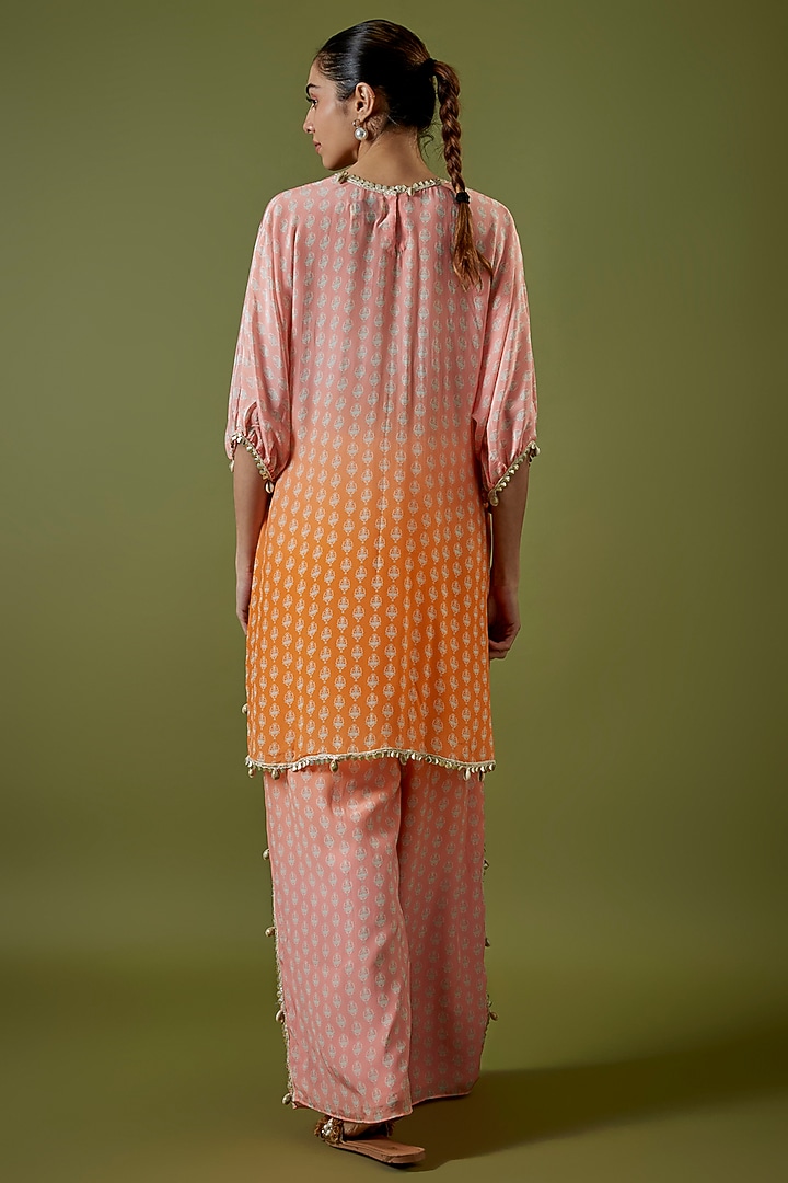 Orange-Pink Crepe Printed Ombre Co-Ord Set by Sva By Sonam & Paras Modi at Pernia's Pop Up Shop