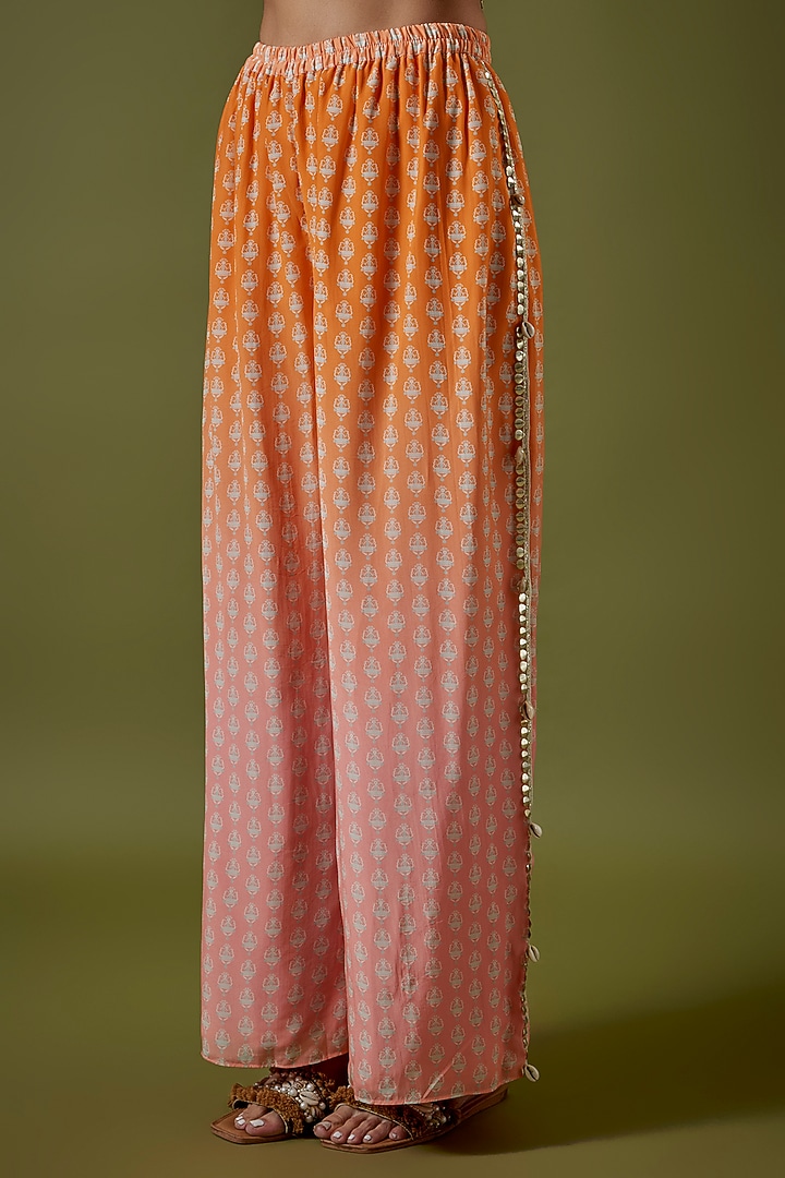 Orange-Pink Crepe Printed Ombre Co-Ord Set by Sva By Sonam & Paras Modi at Pernia's Pop Up Shop