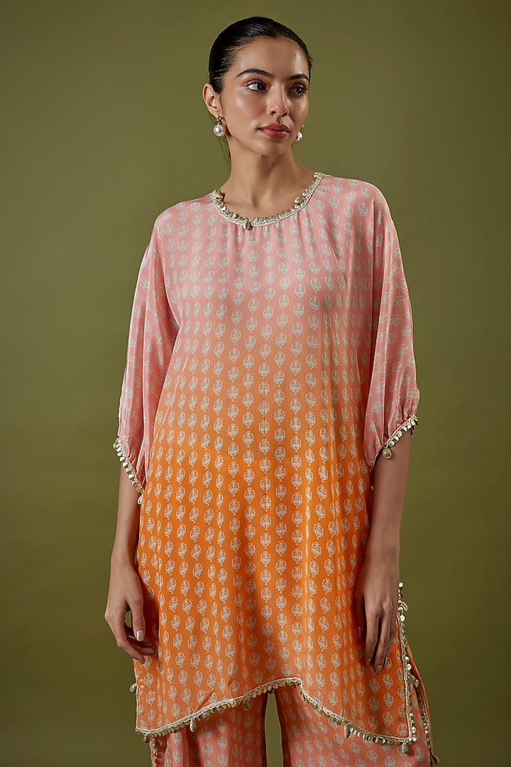 Orange-Pink Crepe Printed Ombre Co-Ord Set by Sva By Sonam & Paras Modi at Pernia's Pop Up Shop