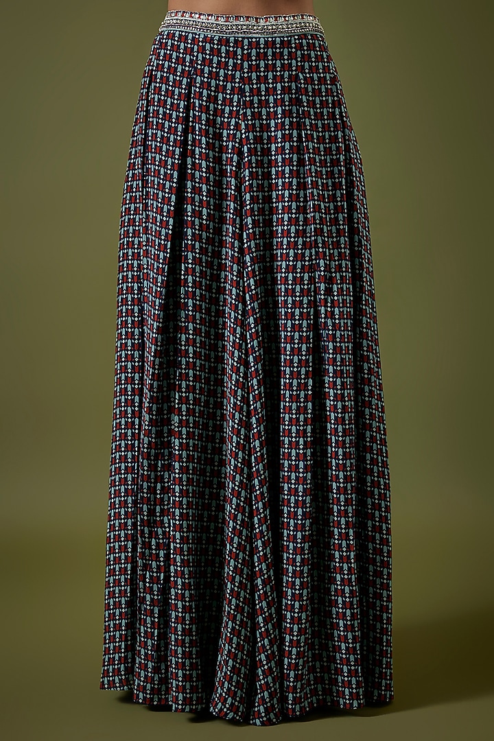 Blue Crepe Printed Jacket Set by Sva By Sonam & Paras Modi at Pernia's Pop Up Shop