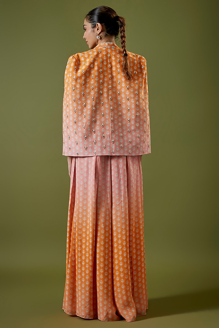 Orange-Pink Crepe Printed Ombre Jacket Set by Sva By Sonam & Paras Modi at Pernia's Pop Up Shop