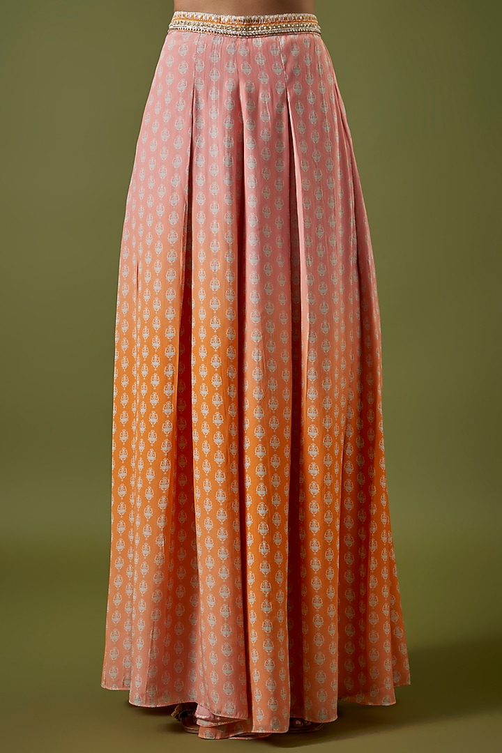 Orange-Pink Crepe Printed Ombre Jacket Set by Sva By Sonam & Paras Modi at Pernia's Pop Up Shop