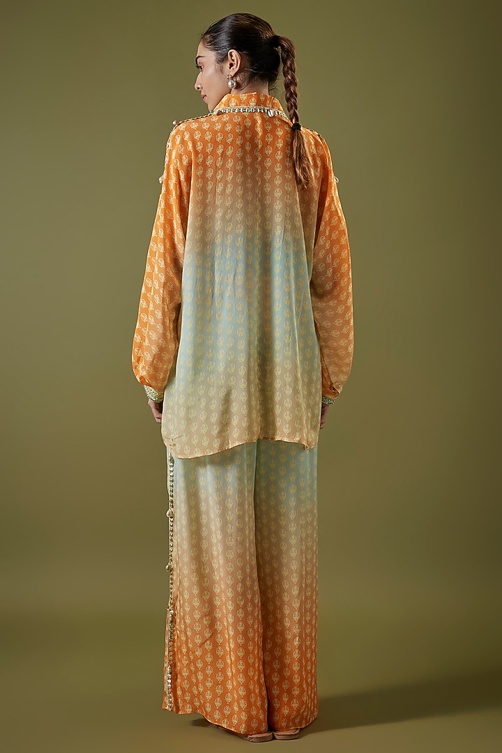 Orange-Blue Crepe Printed Ombre Co-Ord Set by Sva By Sonam & Paras Modi at Pernia's Pop Up Shop
