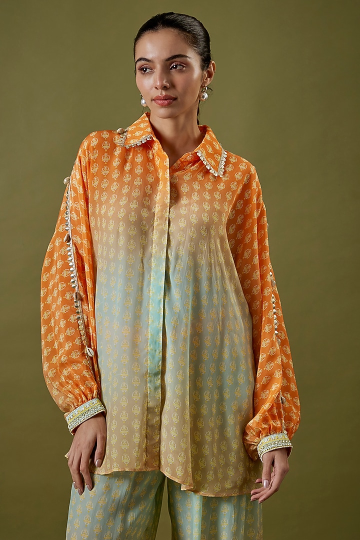 Orange-Blue Crepe Printed Ombre Co-Ord Set by Sva By Sonam & Paras Modi at Pernia's Pop Up Shop