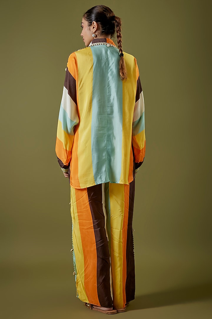 Multi-Colored Crepe Striped Printed Co-Ord Set by Sva By Sonam & Paras Modi at Pernia's Pop Up Shop