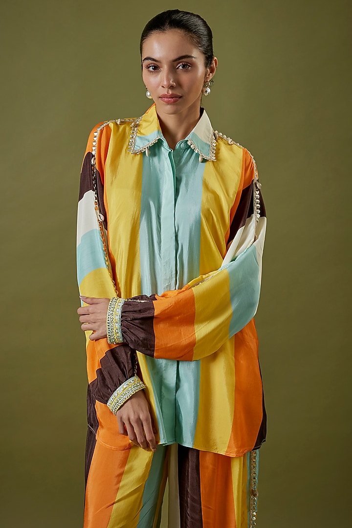 Multi-Colored Crepe Striped Printed Co-Ord Set by Sva By Sonam & Paras Modi at Pernia's Pop Up Shop
