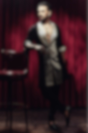 Black & Silver Tissue Open Kurta Set by Sva By Sonam & Paras Modi Men at Pernia's Pop Up Shop