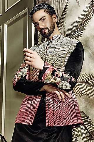 Multi-Colored Crepe Ombre Bundi Jacket by Sva By Sonam & Paras Modi Men