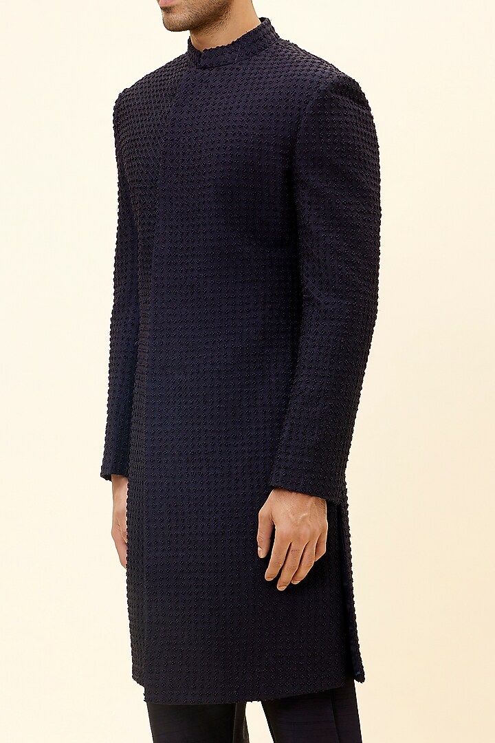 Midnight Blue Silk Embroidered Groom Sherwani Set by SVA BY SONAM & PARAS MODI Men at Pernia's Pop Up Shop