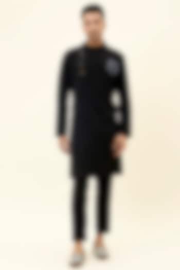 Black Volvo Embroidered Kurta Set by SVA BY SONAM & PARAS MODI Men at Pernia's Pop Up Shop