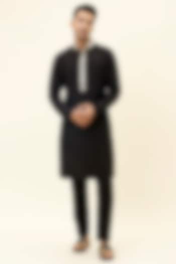 Black Silk Embroidered Kurta Set by SVA BY SONAM & PARAS MODI Men at Pernia's Pop Up Shop