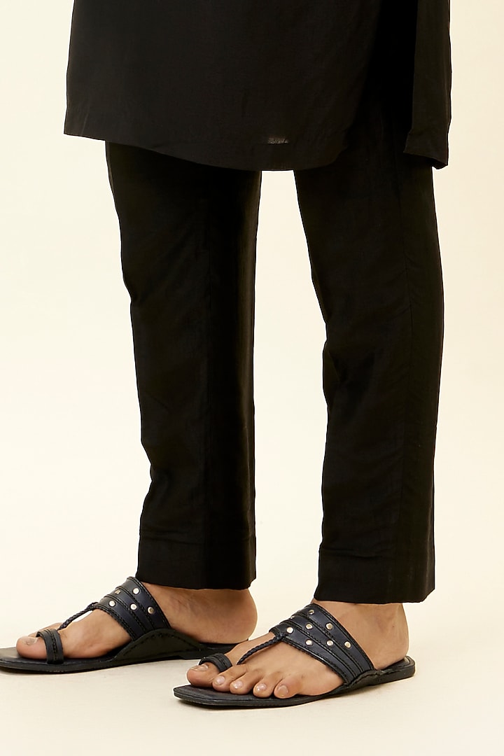 Black Silk Embroidered Kurta Set by SVA BY SONAM & PARAS MODI Men at Pernia's Pop Up Shop