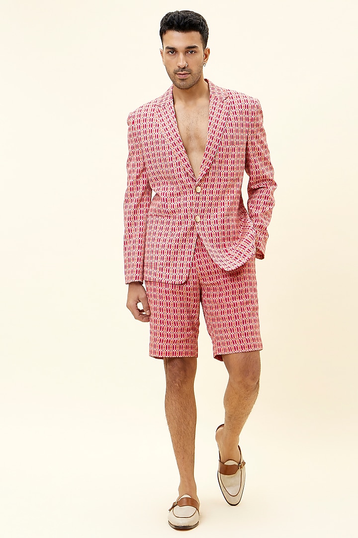 Red & Orange Crepe Silk Printed Blazer Set by SVA BY SONAM & PARAS MODI Men at Pernia's Pop Up Shop