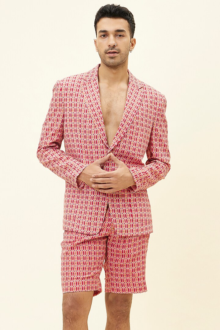 Red & Orange Crepe Silk Printed Blazer Set by SVA BY SONAM & PARAS MODI Men at Pernia's Pop Up Shop