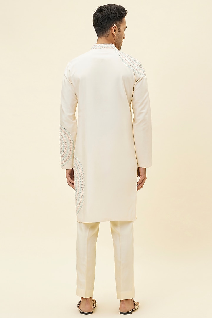 Beige Silk Boota Embroidered Kurta Set by SVA BY SONAM & PARAS MODI Men at Pernia's Pop Up Shop