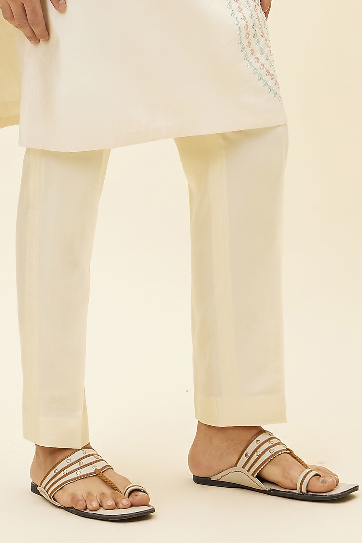 Beige Silk Boota Embroidered Kurta Set by SVA BY SONAM & PARAS MODI Men at Pernia's Pop Up Shop