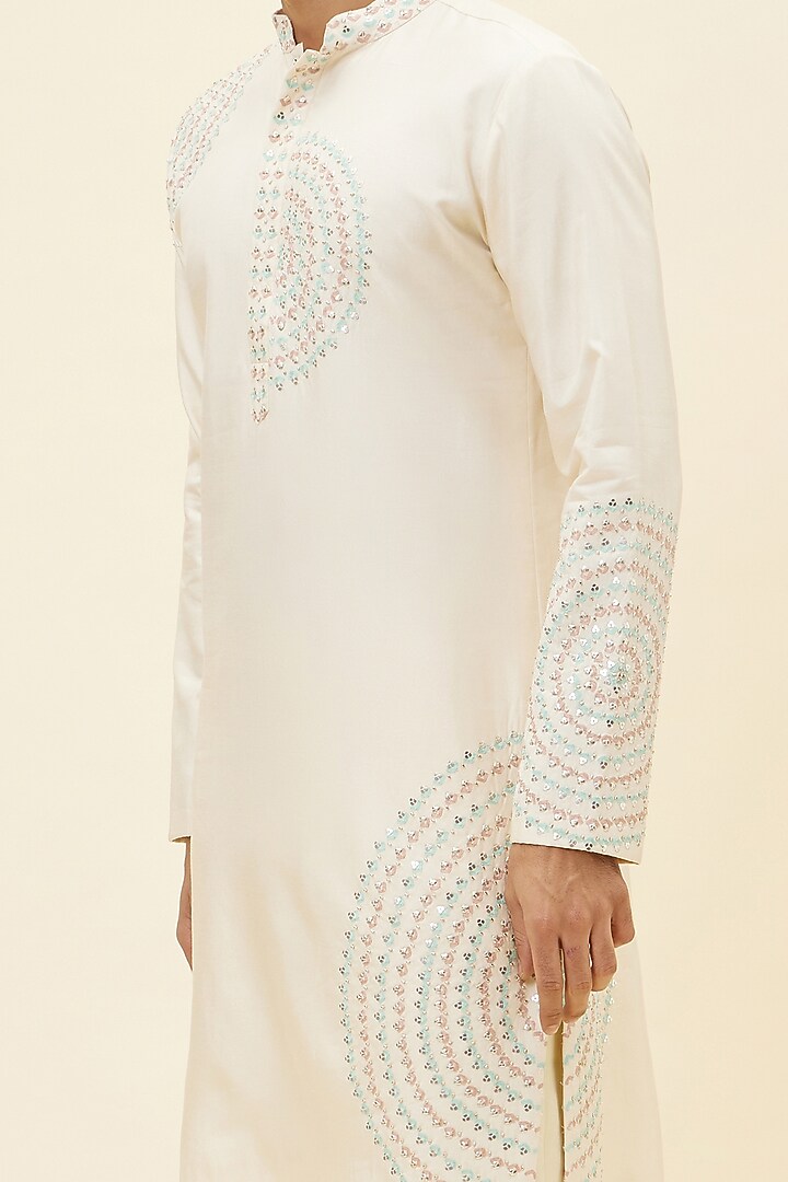 Beige Silk Boota Embroidered Kurta Set by SVA BY SONAM & PARAS MODI Men at Pernia's Pop Up Shop