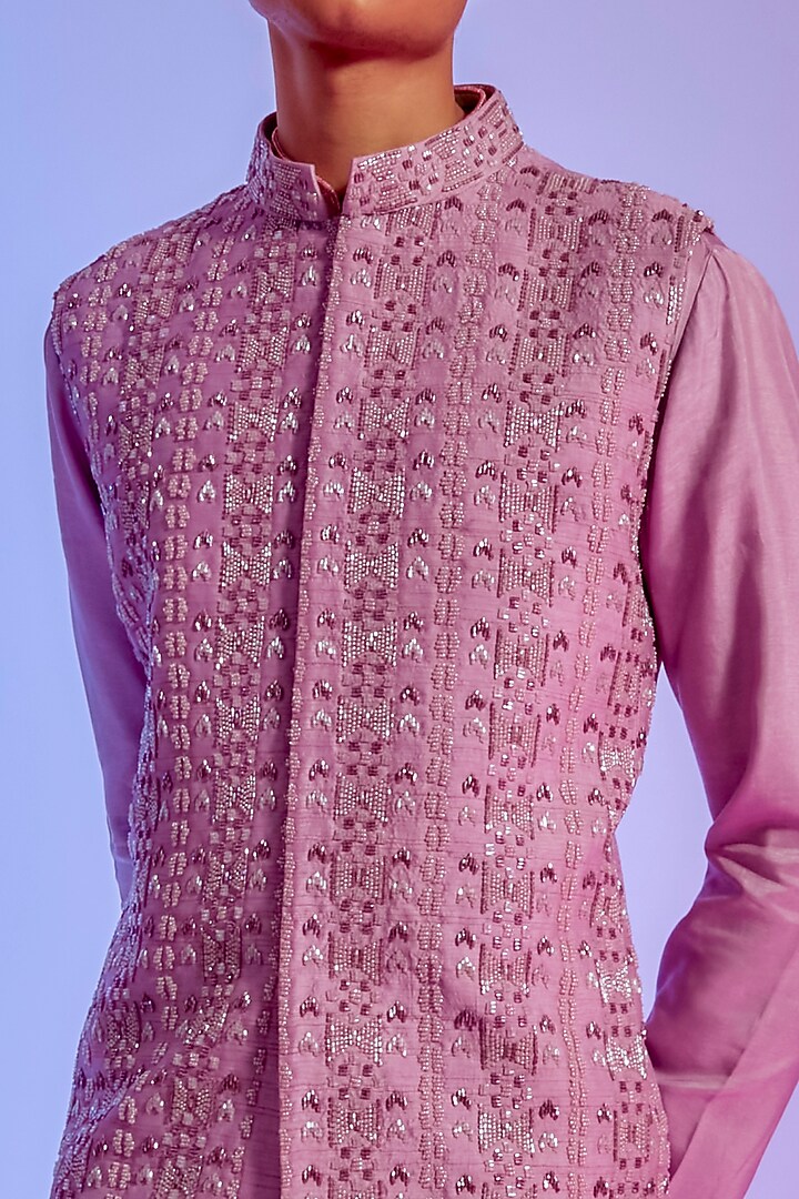 Lilac Embellished Bundi Jacket by Sva By Sonam & Paras Modi Men at Pernia's Pop Up Shop