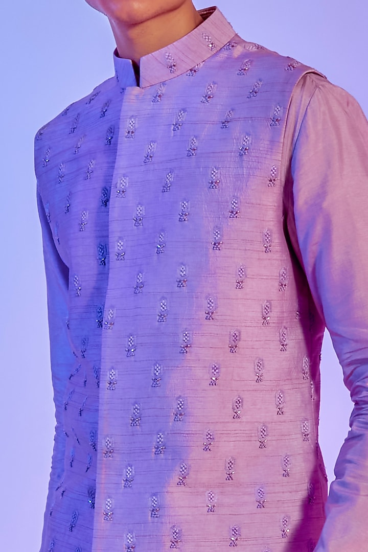 Lilac Raw Silk Bundi Jacket by Sva By Sonam & Paras Modi Men at Pernia's Pop Up Shop