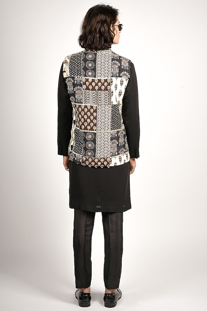 Multi-Colored Crepe Patchwork Bundi Jacket by SVA BY SONAM & PARAS MODI Men at Pernia's Pop Up Shop